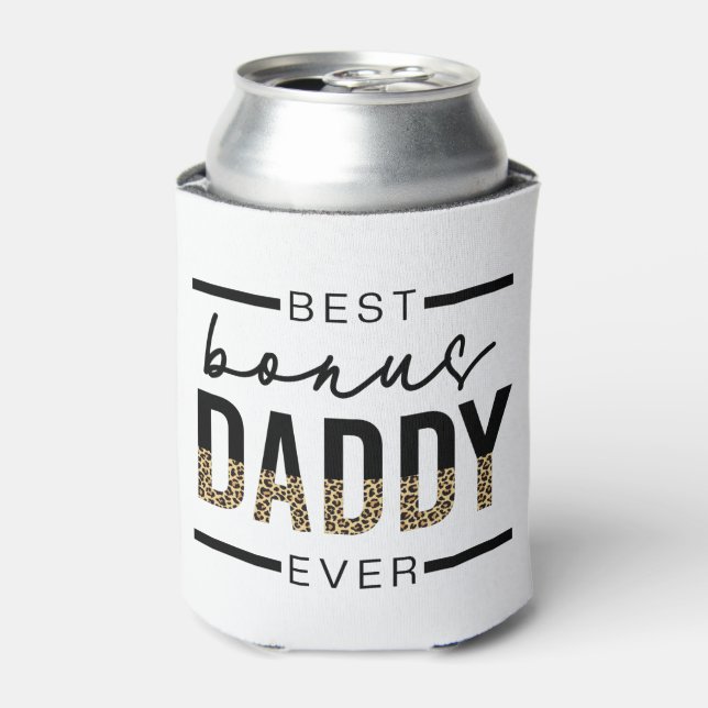 Best Bonus Daddy Ever Leopard Typography  Can Cooler (Can Front)