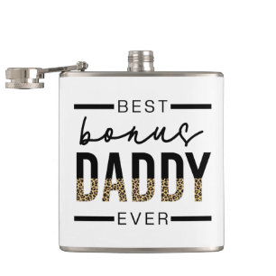 Best Bonus Daddy Ever Leopard Typography Hip Flask