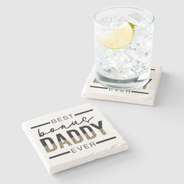 Best Bonus Daddy Ever Leopard Typography Stone Coaster (Side)