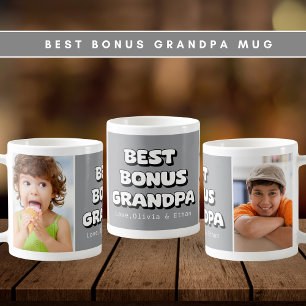 Best Bonus Grandpa Grandchildren 2 Photo Grey Coffee Mug