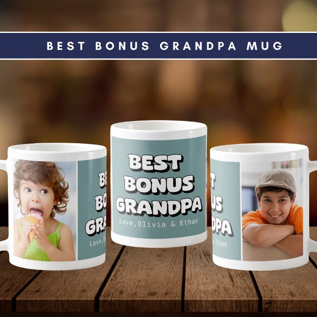 Best Bonus Grandpa Grandkids 2 Photo Slate Blue Coffee Mug (Creator Uploaded)