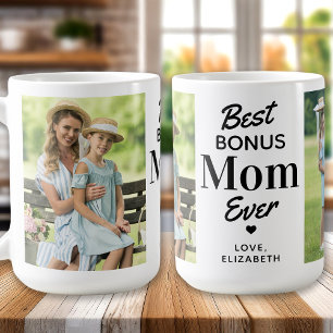 Best BONUS MOM Ever Custom 2 Photo Step Mum Coffee Mug