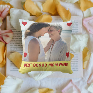 Best Bonus Mom Ever Photo Hearts Mother's Day Bday Cushion