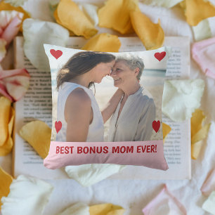 Best Bonus Mum Ever Photo Hearts Mother's Day Bday Cushion