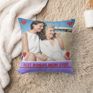 Best Bonus Mum Ever Photo Hearts Mother's Day Bday Cushion