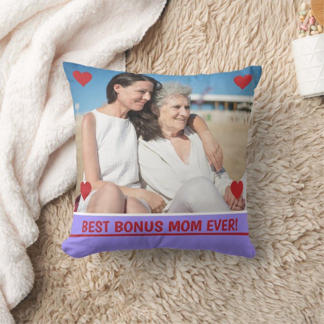Best Bonus Mum Ever Photo Hearts Mother's Day Bday Cushion (Blanket)