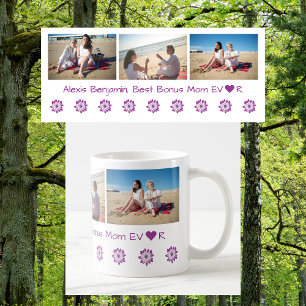 Best Bonus Mum Ever, w/ Heart. Name + 3 Photos  Coffee Mug