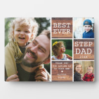 Best Bonus Step Dad 4 Photo Collage Rustic Wood