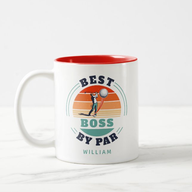 Best Boss By Par Custom Retro Golf Lover Employer Two-Tone Coffee Mug (Left)