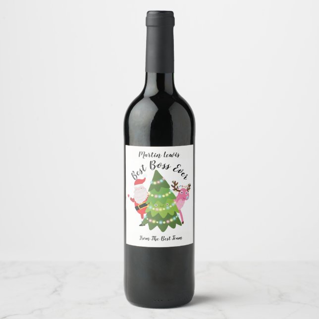 Best Boss ever christmas wine label Personalised (Front)
