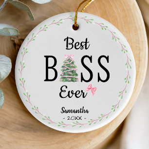 Best boss ever coworker wreath christmas tree ceramic tree decoration