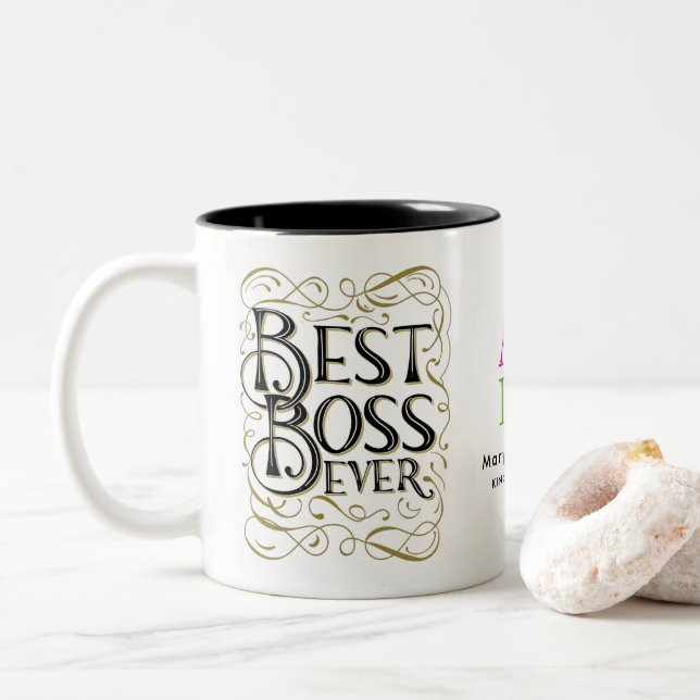 Best Boss Ever Custom Logo Typography Mug Gift (With Donut)