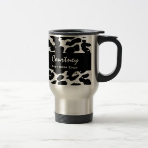 Best Boss Ever Custom Name Black White Leopard Travel Mug