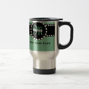 Best BOSS Ever Monogram and Custom Name GREEN Travel Mug