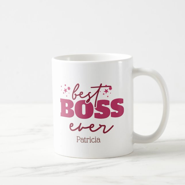 Best Boss Ever  Personalised Pink Letters   Coffee Mug (Right)