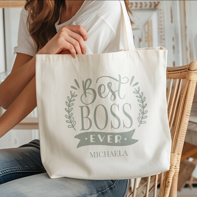 Best Boss Ever Personalised Wreath Tote Bag (Creator Uploaded)