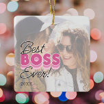 Best Boss Ever Photo Christmas Ceramic Ornament<br><div class="desc">Cute boss office christmas ornament featuring a photo of you and the boss,  the saying "best boss ever",  and the year.</div>