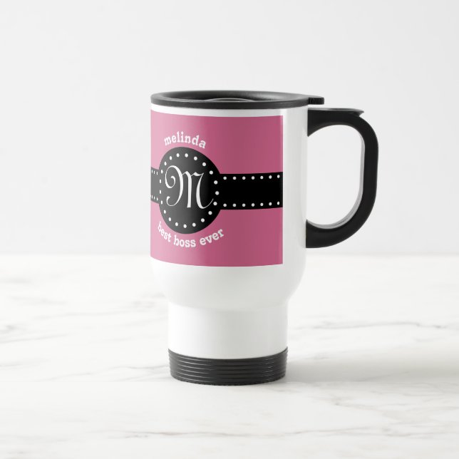 Best Boss Ever Polka Dots and Monogram PINK A05 Travel Mug (Right)