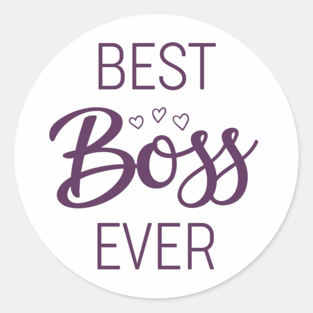 Best Boss Ever Puple Calligraphy Classic Round Sticker (Front)