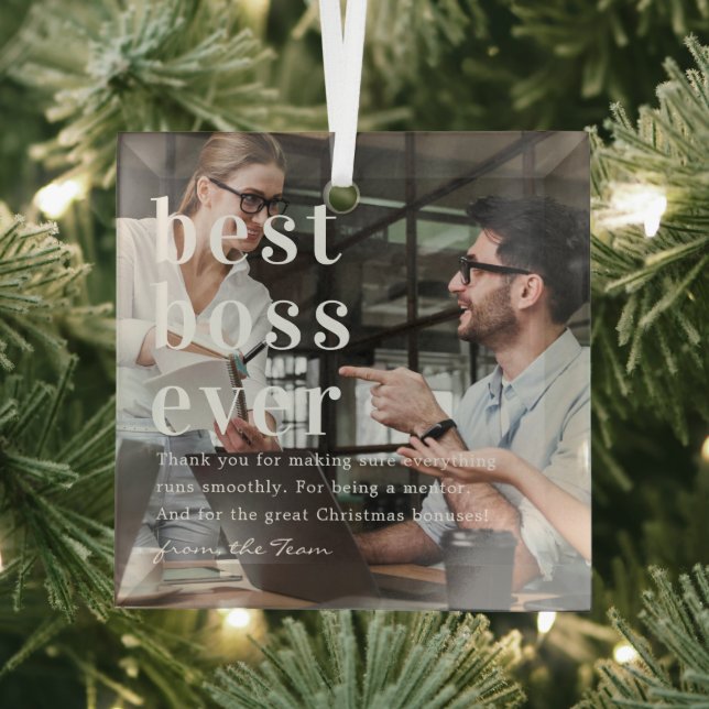 Best Boss Ever | Quote & Photo Gift  Glass Tree Decoration (Insitu)