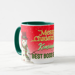 Best Boss Ever with Snowman on RED Mug