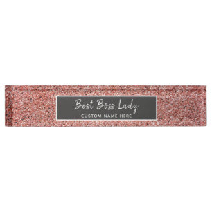 Best Boss Lady Rose Gold Glitter Personalised Nameplate