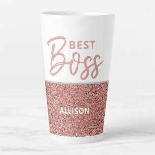 Best Boss Rose Gold Pink Glitter Personalised  Latte Mug