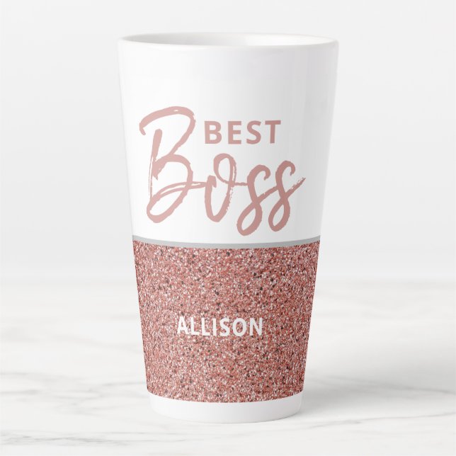 Best Boss Rose Gold Pink Glitter Personalised  Latte Mug (Front)