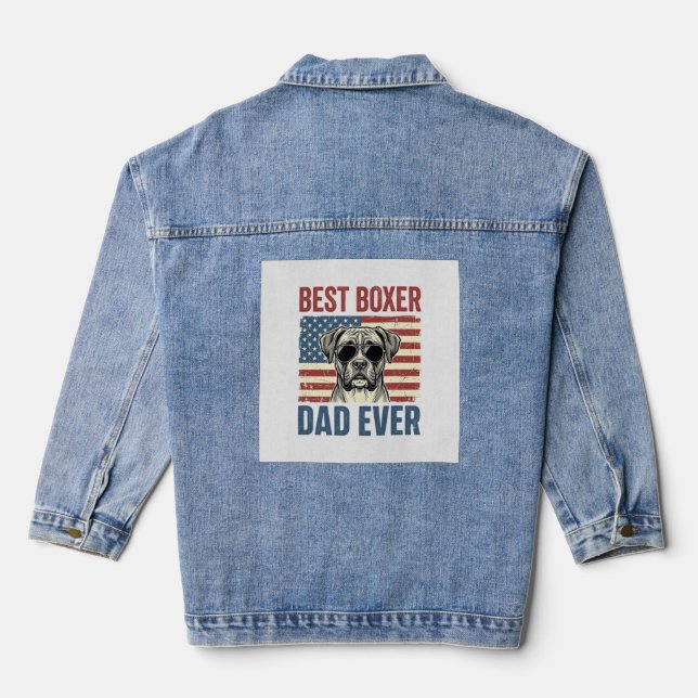 Best Boxer Dad Ever Vintage Dog Denim Jacket (Back)
