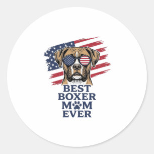 Best Boxer Mum Ever Patriotic Dog Shirt Design_1 Classic Round Sticker