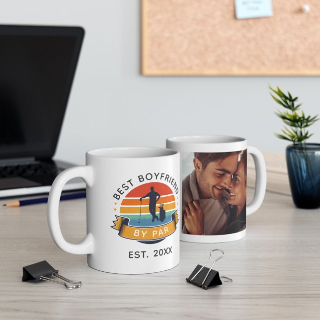 Best Boyfriend By Par Valentine's Day Golfer Photo Coffee Mug (Best Boyfriend Retro Golfer Photo 11oz White Coffee Mug)