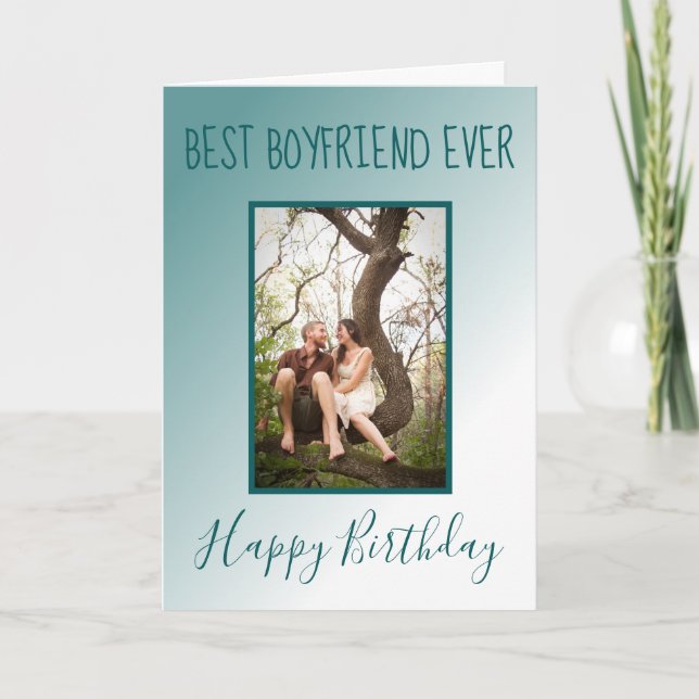 Best Boyfriend Ever Birthday Blue Ombre Photo Holiday Card (Front)