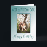 Best Boyfriend Ever Birthday Blue Ombre Photo Holiday Card<br><div class="desc">The perfect greeting card for your boyfriend's birthday, this design features a blue ombre background on the cover with complementary blue font. Upload your favourite photo. The inside of the card has an amazing message written on a white background in blue font. Order yours today! Stock Photography © Shelley N....</div>