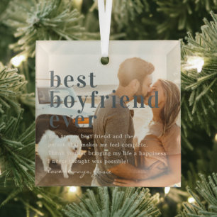 Best Boyfriend Ever   Quote & Photo Gift  Glass Tree Decoration