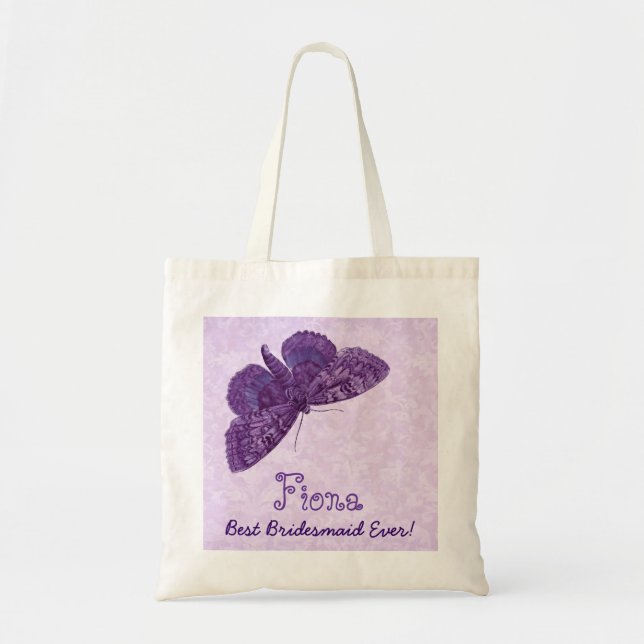 Best Bridesmaid Ever Purple Vintage Butterfly Tote Bag (Front)