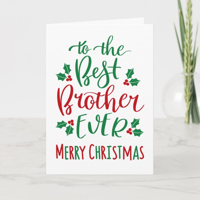 Best Brother Ever Merry Christmas Typography Card (Front)