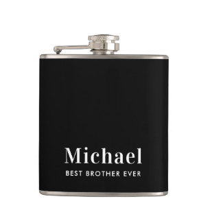 Best Brother Ever Monogram Black Hip Flask