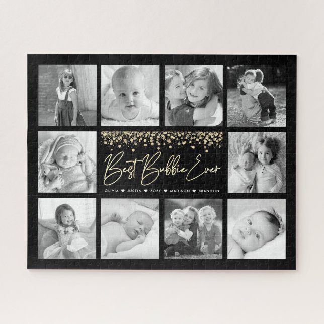 Best Bubbie Ever 10 Photo Collage Gold Glitter Jigsaw Puzzle (Horizontal)