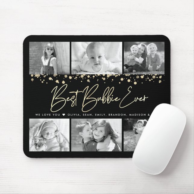 Best Bubbie Ever Gold Glitter 6 Photo Collage Chic Mouse Mat (With Mouse)