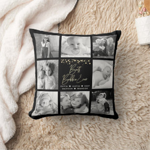 Best Bubbie Ever Gold Glitter 8 Photo Collage Chic Cushion