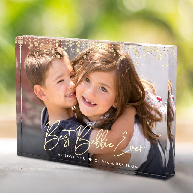 Best Bubbie Ever Gold Glitter Script Custom Name Photo Block (Creator Uploaded)