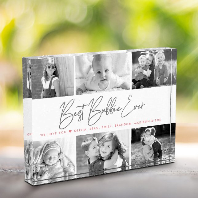 Best Bubbie Ever Modern Grey Script Custom Collage Photo Block (Creator Uploaded)