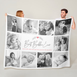 Best Bubbie Ever Modern Script 10 Photo Collage Fleece Blanket