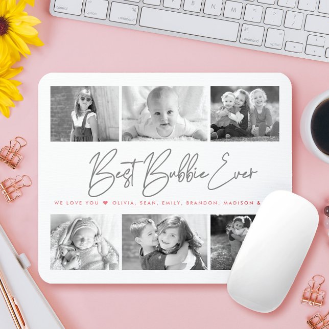 Best Bubbie Ever Modern Script 6 Photo Collage Mouse Mat (Creator Uploaded)