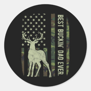 Best Buckin' Dad Camouflage American Flag Deer Hun Classic Round Sticker