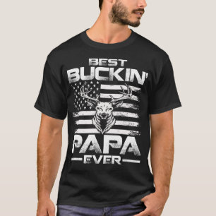 Best Buckin' Papa Ever USA Flag Deer Hunting T-Shirt