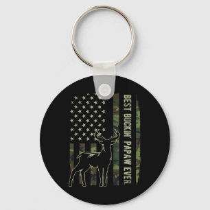 Best Buckin' Papaw Camo American Flag Deer Hunting Key Ring