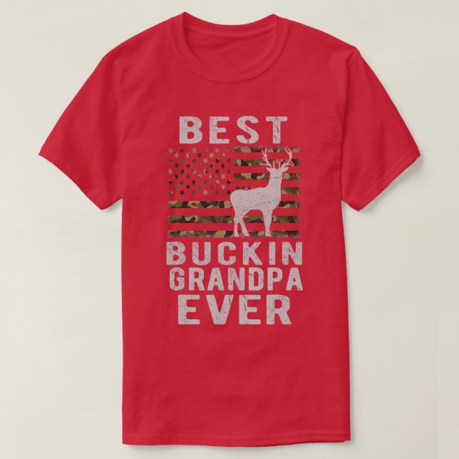 Best Bucking Grandpa Ever Camouflage US Flag Deer  T-Shirt (Design Front)