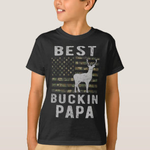 Best Bucking Papa Camouflage American Flag Deer Hu T-Shirt