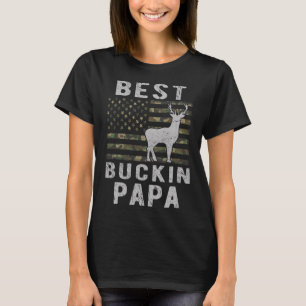Best Bucking Papa Camouflage American Flag Deer Hu T-Shirt